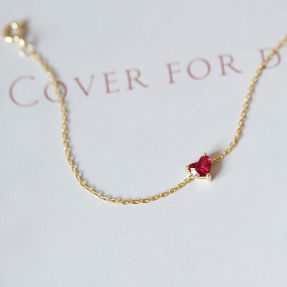 925 Sterling Silver Gold Heart Shape Zircon Dainty Bracelet Red Love Heart Gift - Picture 1 of 5